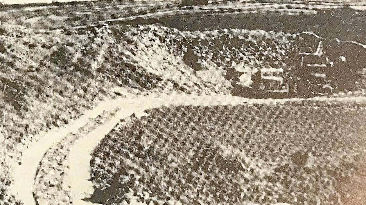 Archive photo: the Barnenez cairn being quarried for road stone, 1950s