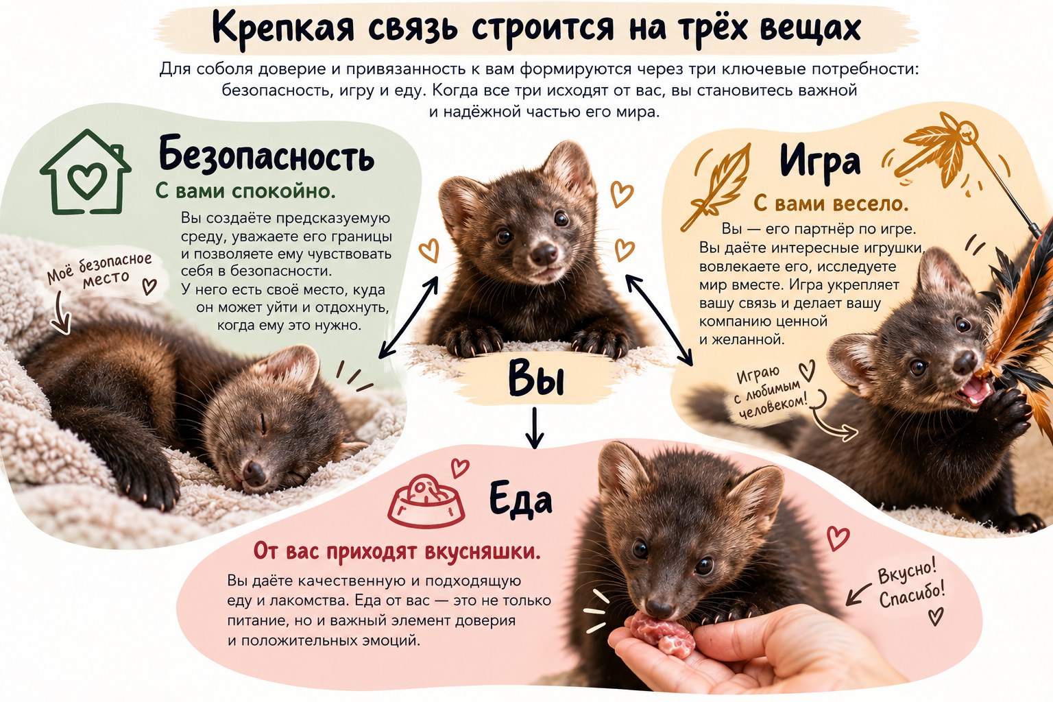 A strong bond is built on three things: safety, play, food.