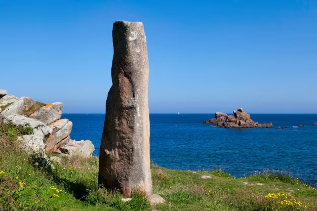 The Menhir des Marsouins above the Brittany coast