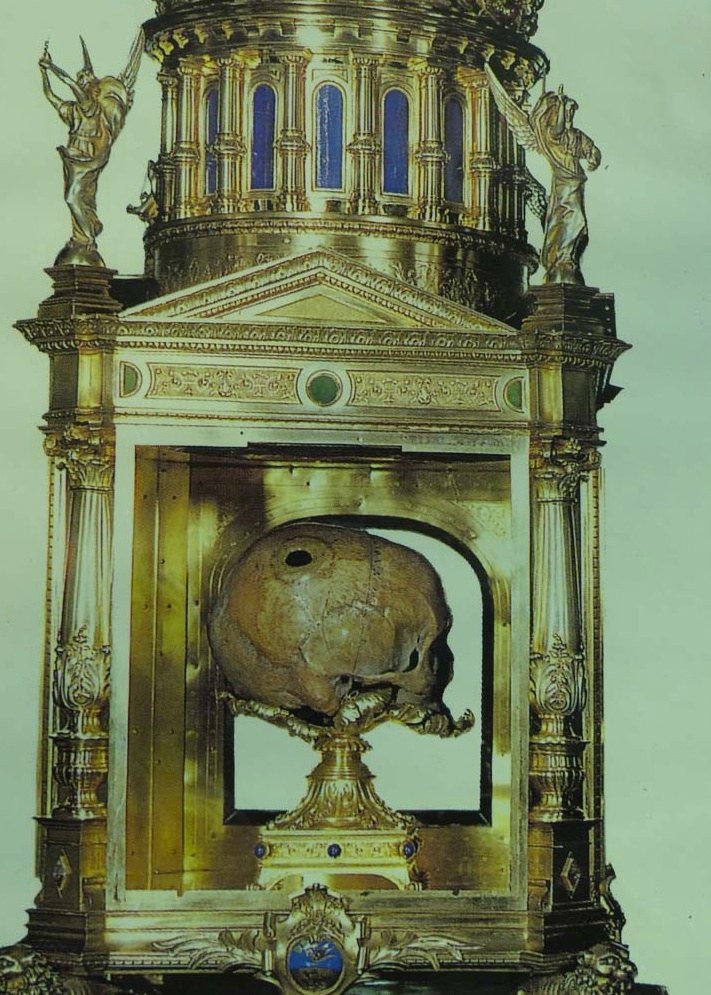 The reliquary with the skull of Saint Aubert in the basilica of Saint-Gervais in Avranches