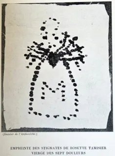 Archive document: the stigmata imprint of Rosette Tamisier, from the Archbishop's dossier.